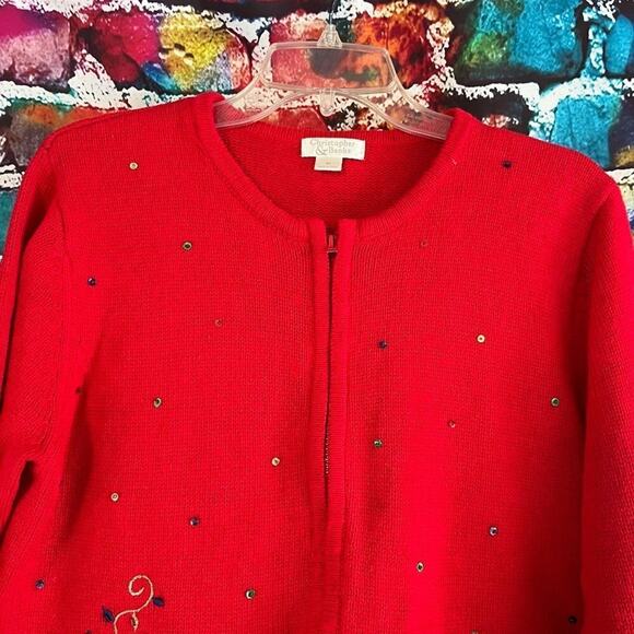 Christopher & Banks Dancing Reindeer Zip Front Cardigan Sweater Christmas Medium - Picture 8 of 8